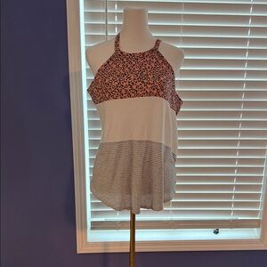 7th Ray Pink Leopard and Gray Stripe Tank Top